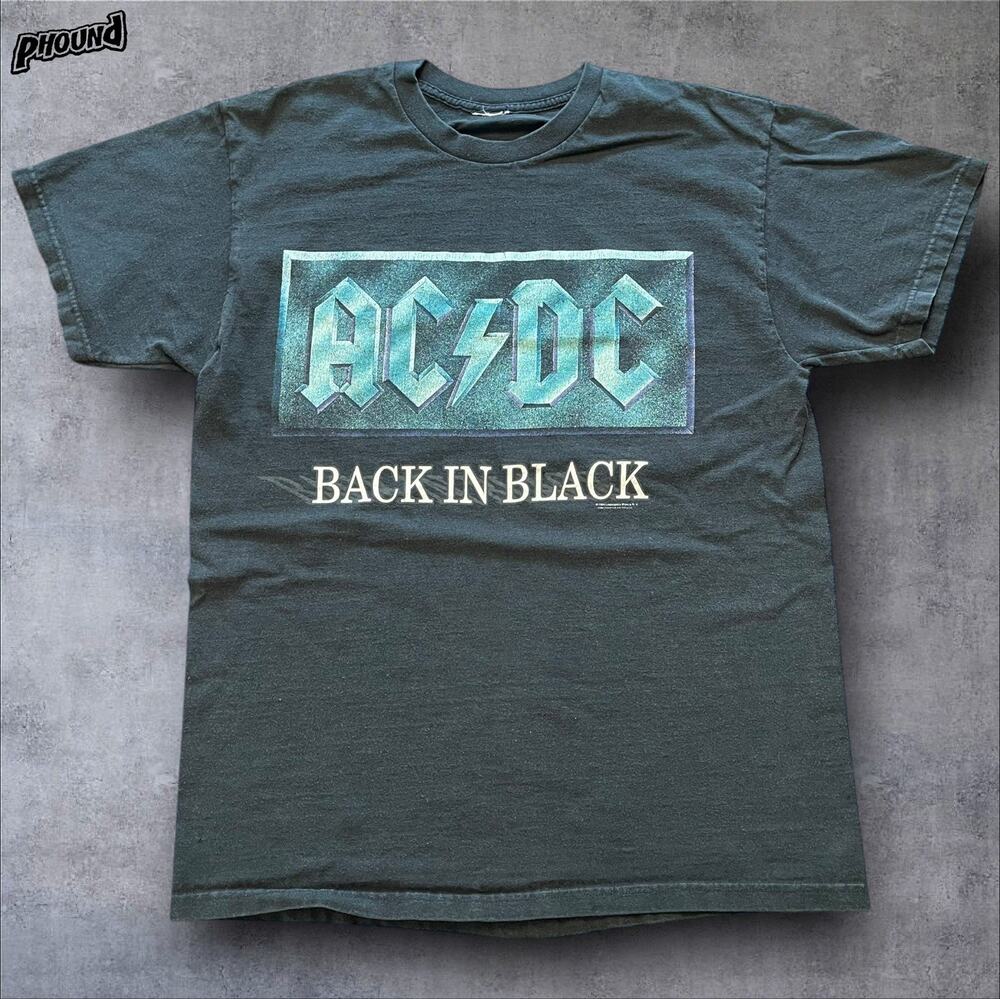 96 AC/DC BACK IN BLACK DOUBLE SIDED ALBUM T-SHIRT VTG Fits L